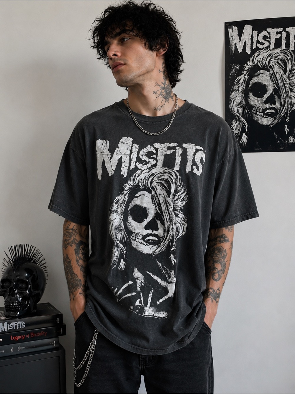 Misfits Oversized Graphic Band Tee Skeleton Girl Black 3XL NWOT